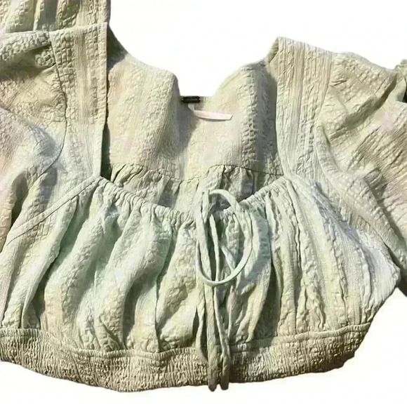 FREE PEOPLE Smocked Cinched Waist Sea Foam Green Size Small​ - Picture 9 of 9